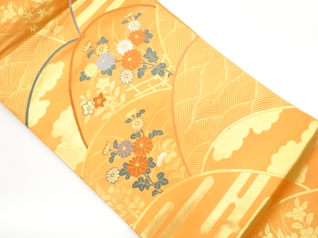 JAPANESE KIMONO / NAGOYA OBI / WOVEN ROUGH WAVE & PLANT 